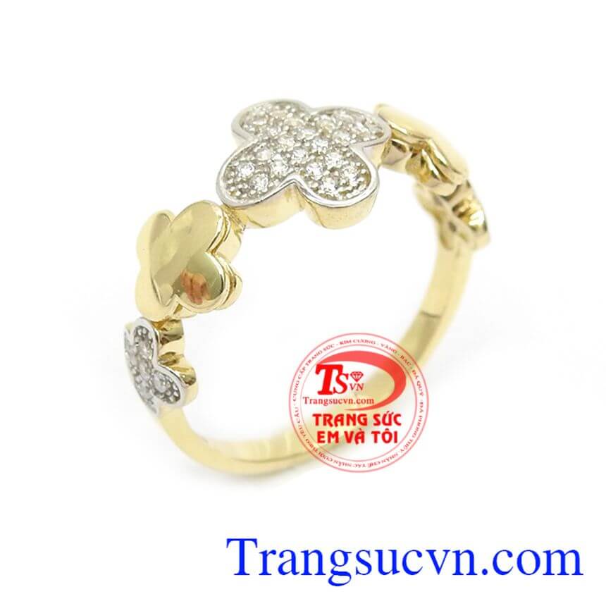 Nhẫn cỏ 4 lá may mắn, nhẫn nữ đẹp, nhẫn nữ vàng tây Nhẫn cỏ 4 lá may mắn, nhẫn nữ đẹp, nhẫn nữ vàng tây