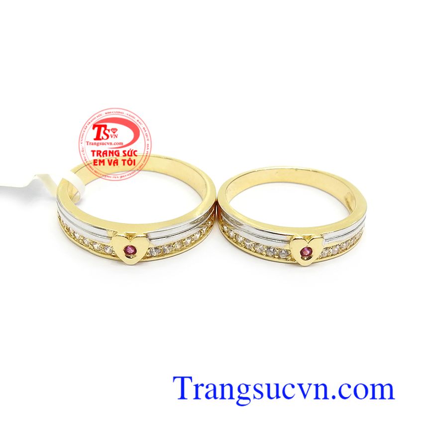 Nhẫn Cưới Ruby Uyên Ương Hạnh Phúc, nhẫn cưới vàng tây, nhẫn cưới đẹp