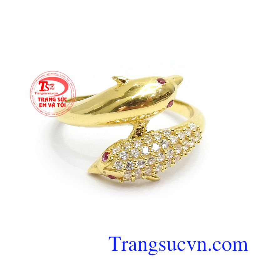 Nhẫn Nữ Cá Heo 10k Quý Phái, nhẫn nữ vàng tây, nhẫn nữ tỳ hưu