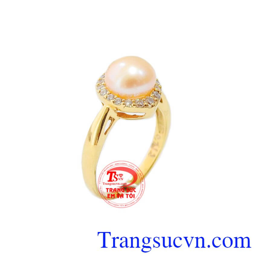 Nhẫn nữ ngọc trai hồng đáng yêu, nhẫn nữ vàng tây, nhẫn nữ ngọc trai