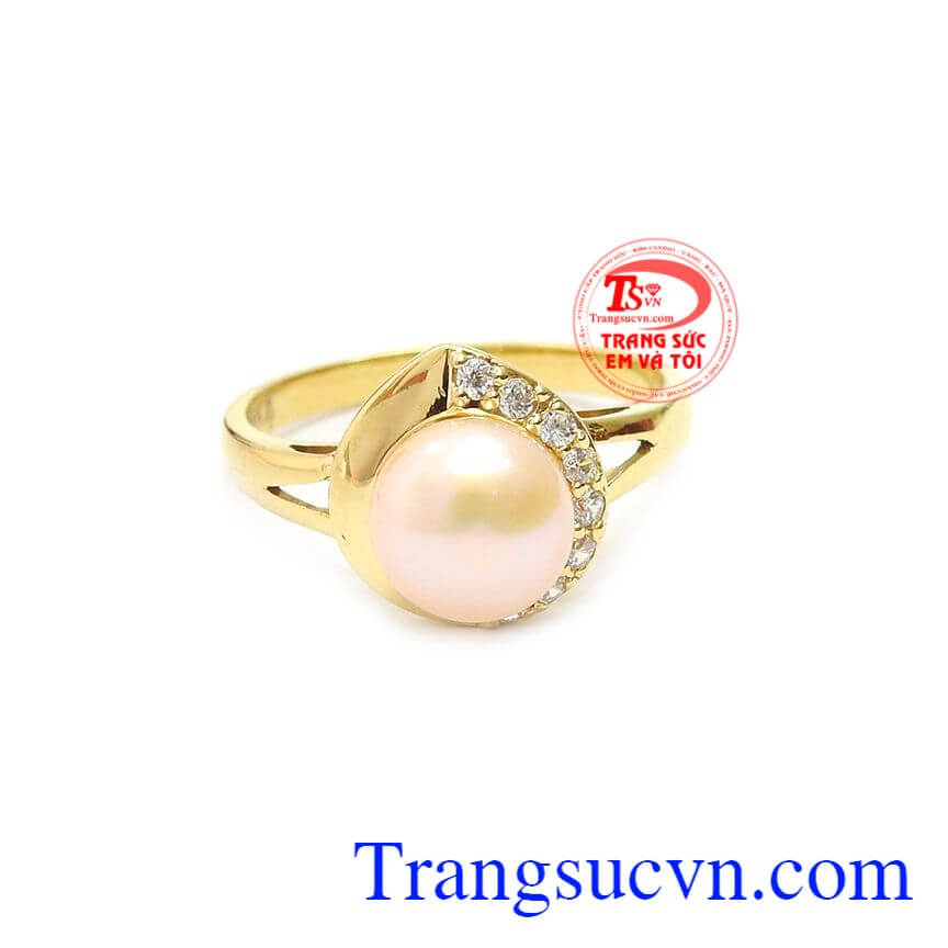 Nhẫn nữ ngọc trai hồng vàng 14k, nhẫn nữ ngọc trai, nhẫn nữ đẹp