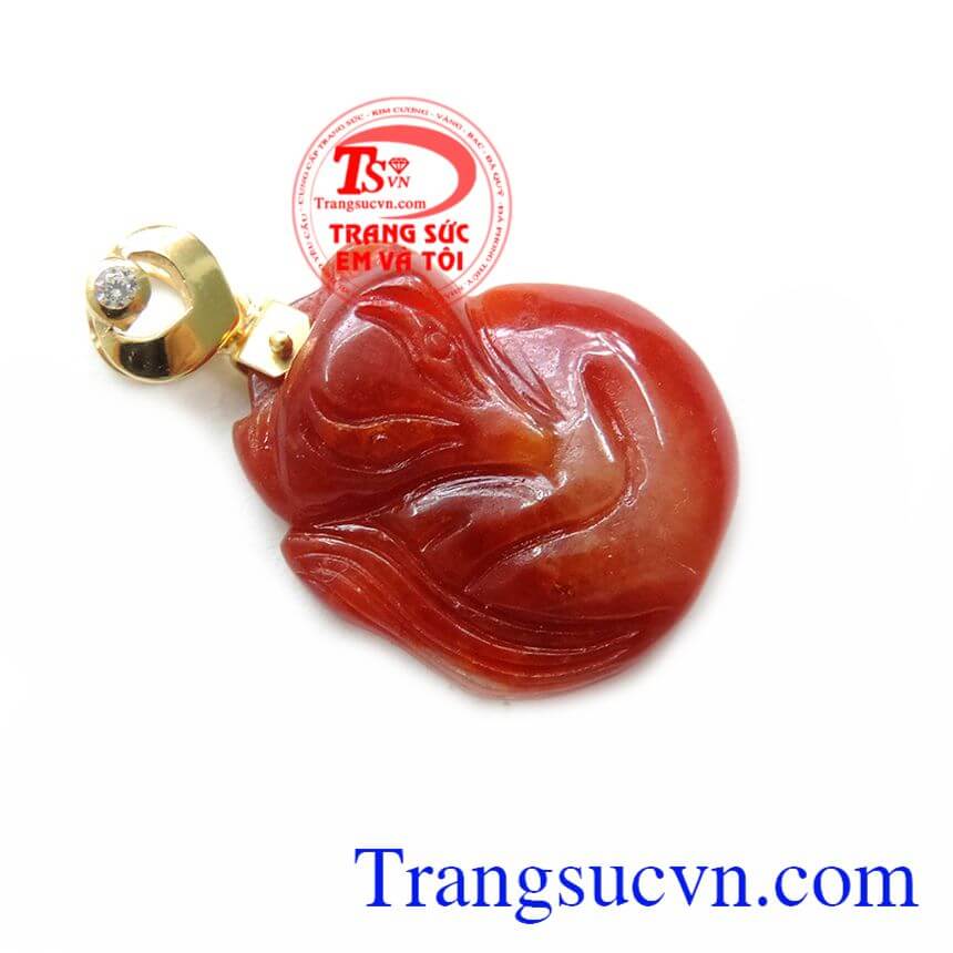 Mặt dây hồ ly ngọc đỏ móc vàng, Mặt dây chuyền ngọc, Mặt dây chuyền đẹp