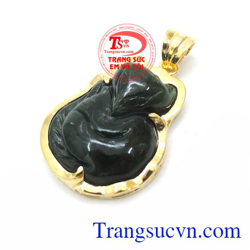 Mặt hồ ly ngọc bích bọc vàng 14k, Mặt dây chuyền ngọc, Mặt dây chuyền đẹp