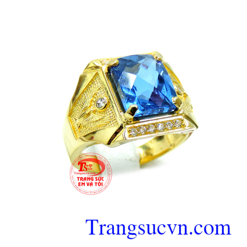 Nhẫn nam đẹp, nhẫn nam giá rẻ, nhẫn nam đá xanh đẹp, nhẫn nam vàng tây đá quý