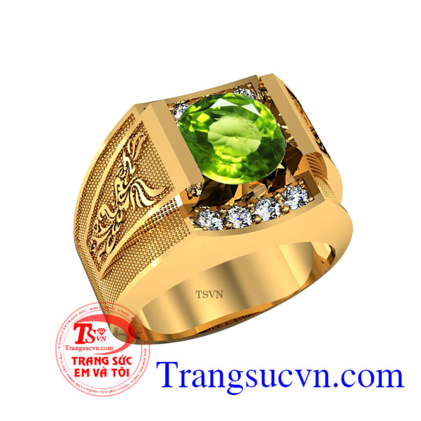 Nhẫn vàng nam 18k peridot, nhẫn nam đẹp, nhẫn nam peridot