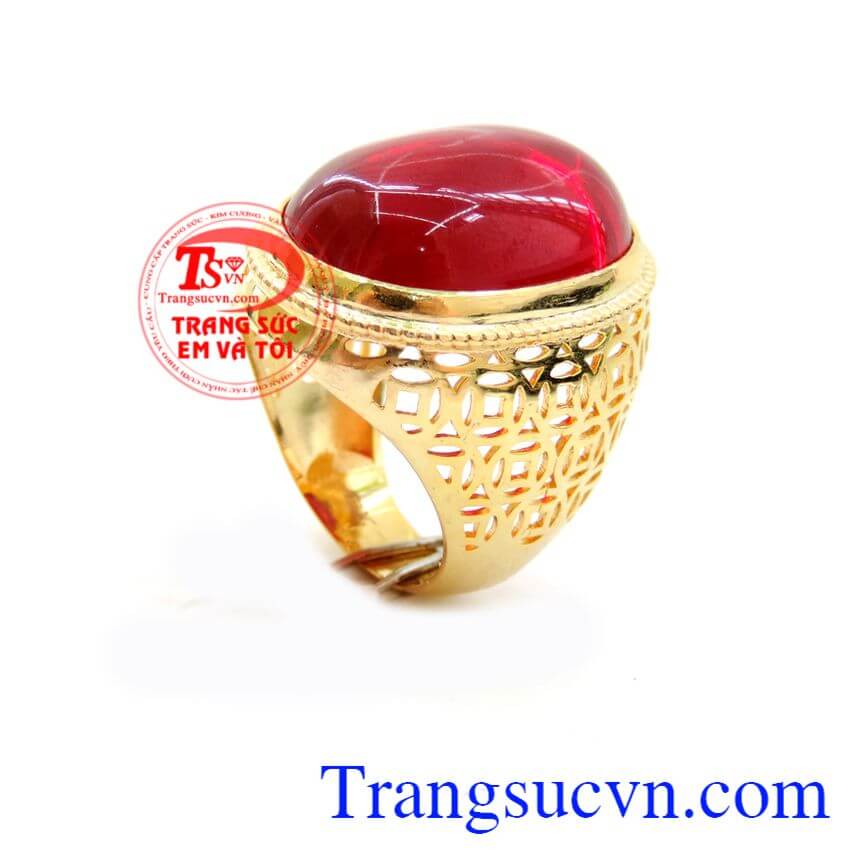 Nhẫn nam kim tiền đá đỏ bản to, Nhẫn nam đẹp, nhẫn nam vàng 10k