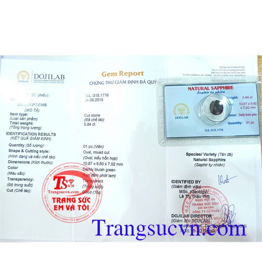 Đá quý Sapphire kiểm định Doj, đá quý Sapphire