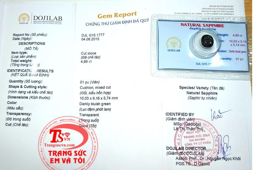 Sapphire tự nhiên kiểm định	