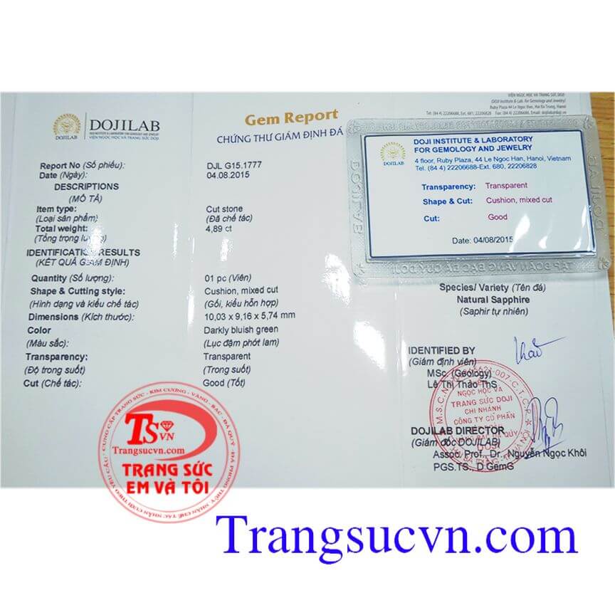 Sapphire tự nhiên kiểm định	