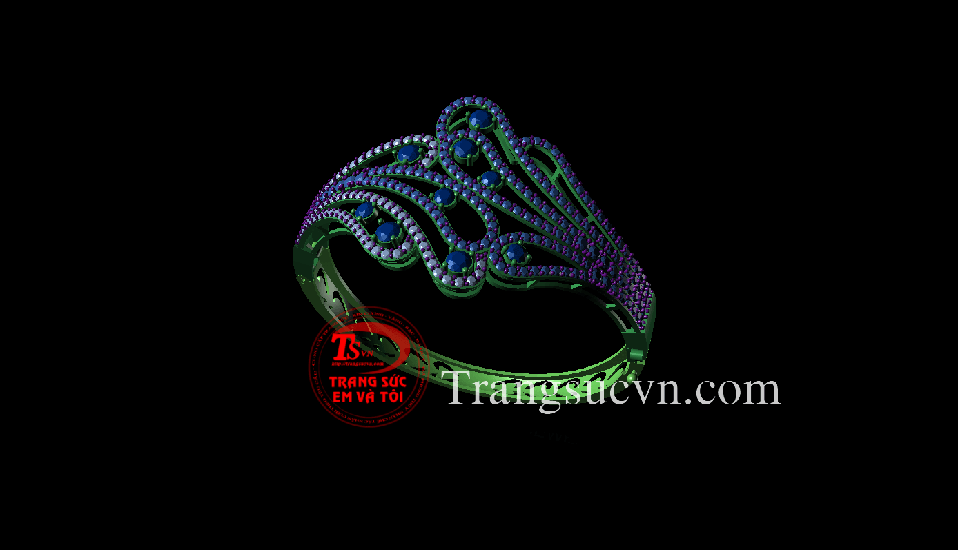 Vòng tay vàng gắn đá, vong tay theo yeu cau 3D
