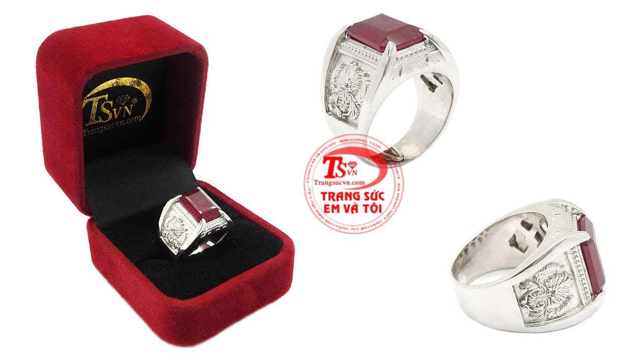 Nhẫn nam bạc Ruby mạnh mẽ Nhẫn nam bạc Ruby mạnh mẽ