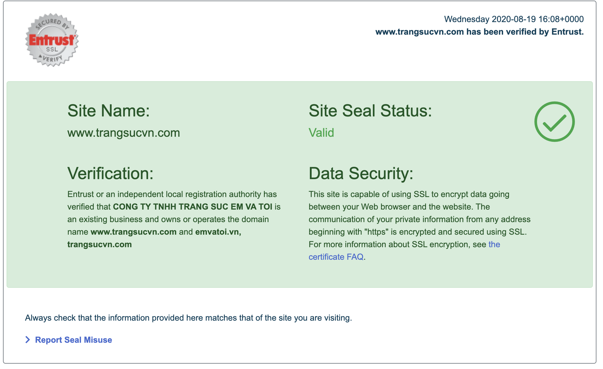 Chứng chỉ bảo mật thông tin ssl