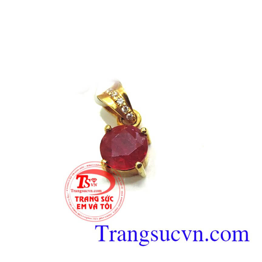 Mặt ruby tròn vàng tây, Mặt dây chuyền Ruby, mặt dây nữ vàng tinh tế