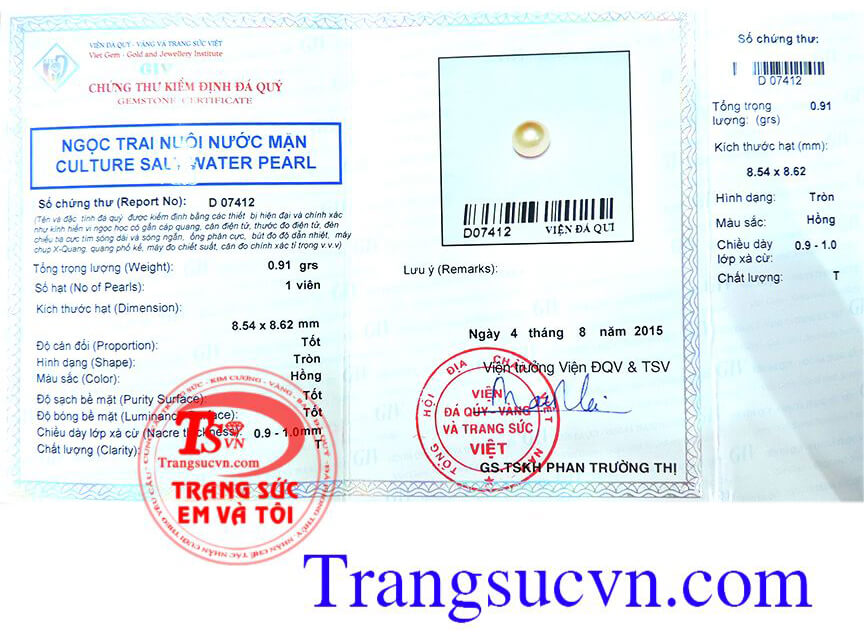 Ngọc trai hồng 8.5 ly