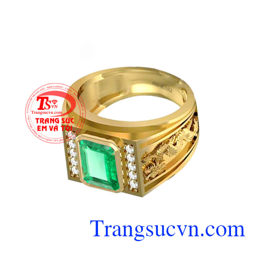 Nhẫn nam ngọc lục bảo(Emerald thiên nhiên) Nhẫn nam emerald,nhẫn nam vàng 18k hình rồng vàng