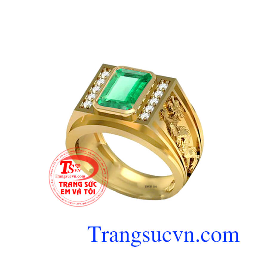 Nhẫn nam ngọc lục bảo(Emerald thiên nhiên) Nhẫn nam emerald,nhẫn nam vàng 18k hình rồng vàng