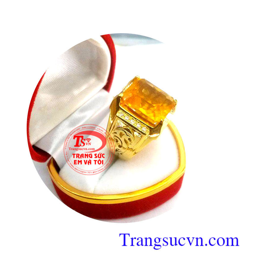 Nhẫn nam thạch anh vàng, nhẫn nam vàng 14k , nhẫn vàng thạch anh thiên nhiên