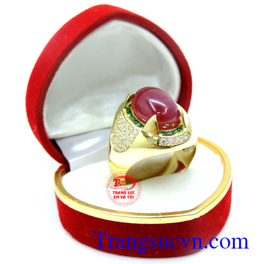 Nhẫn Ruby tự nhiên 100% vàng 18k, nhẫn nam vàng tây 18k sang trọng