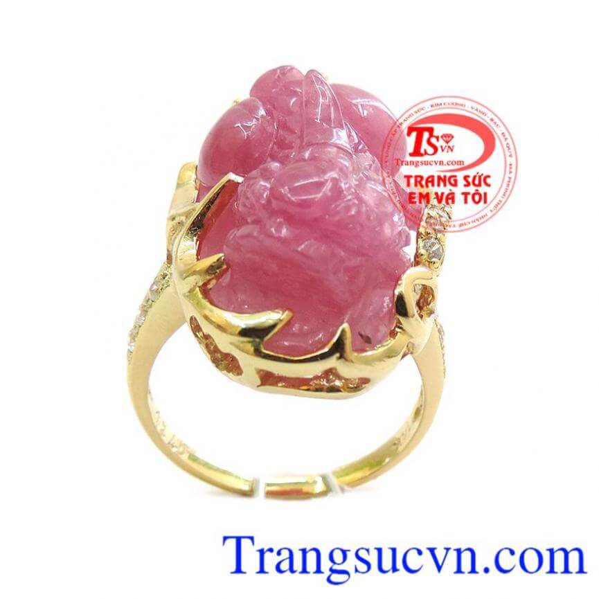Nhẫn ruby 14k tỳ hưu phong thủy, Nhẫn Nữ Tỳ Hưu, nhẫn nữ đính đá đẹp